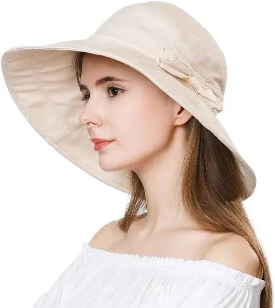 Summer Sun Hat for Women Bucket UV Protection Wide Brim Beach Cotton Gardenin...