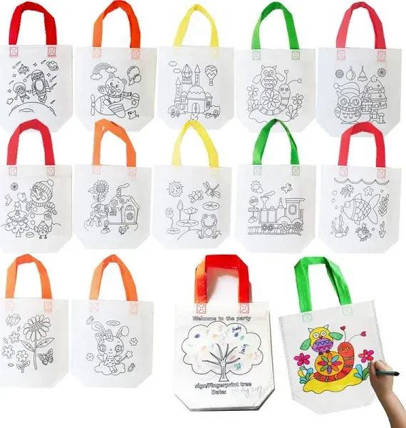 Sand Flower Eco Reusable Coloring Carnival Animal Art Party Goodie Bags with Guestbook Bags (12 PCS)