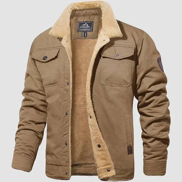 Men's Lined Sherpa Jacket - Warm Multi Pocket Trucker Coat