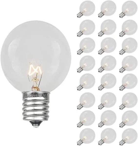 Novelty Lights Incandescent G30 Globe Replacement Bulbs - Outdoor Individual Bulbs For Events, Holiday Parties, Patios, And More - C7/E12 Candelabra