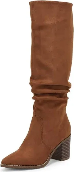 Huiyuzhi Womens Pointed Toe Mid Chunky Heel Side Zipper Knee High Boots