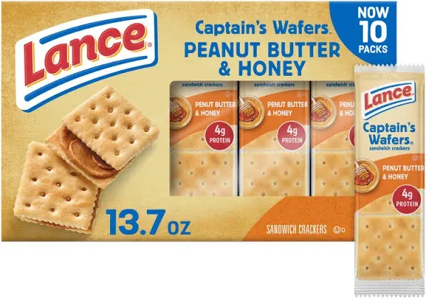 Lance Captain's Wafers Sandwich Crackers, Peanut Butter & Honey (1.37 oz, 10 ct)