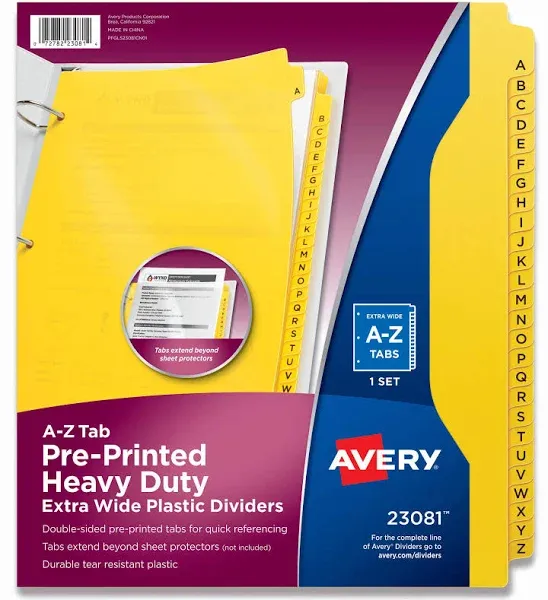 Avery Dividers A-Z Extra-Wide 9-1/20&#034;W x 11-1/20&#034;L 26/Set YW 23081