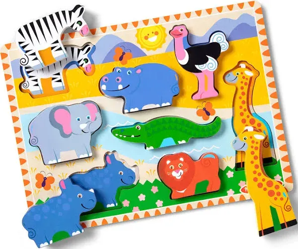 NEW Melissa &amp; Doug Wooden Chunky Puzzles Jungle Safari Animals NIB  8 Pcs C3