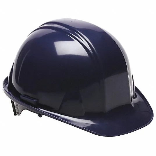 Hard Hat: Dark Blue, No Graphics, Ratchet (4-Point), Ratchet, Polyethylene, Side-Slots, CONDOR, SL