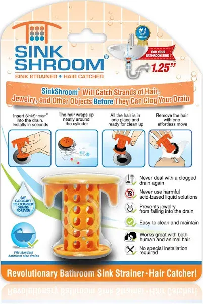 SinkShroom SSCLE988 The Revolutionary Sink Drain Protector Hair Catcher/Strainer/Snare, Clear