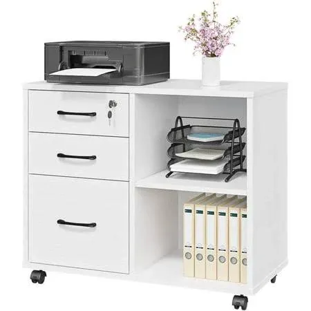 3 Drawer File Cabinets, Mobile Lateral Printer Stand with Open Shelf, 