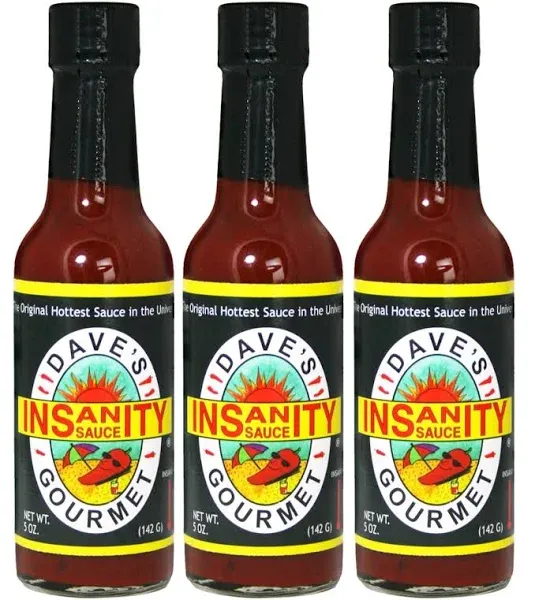 Dave's Gourmet Insanity Hot Sauce, The Original Hottest Sauce in The World, 5 Ounce (Pack of 3)