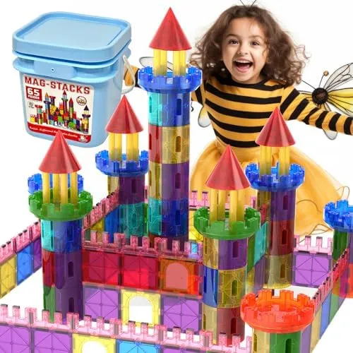 Realistic Castle Topic Rocket-On Magnetic Tiles/w Luxury Plastic Storage Box ...