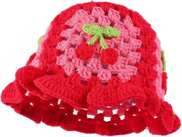 Fiewmay Handmade Floral Crochet Bucket Hat