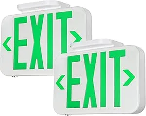 TORCHSTAR LED Exit Sign, Emergency Exit Light with Battery Backup, Double Face, UL 924, AC 120/277V, Damp Location, Hardwired Green Letter Exit Lights for Business, Pack of 2