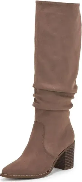 Huiyuzhi Womens Pointed Toe Mid Chunky Heel Side Zipper Knee High Boots Tall Booties