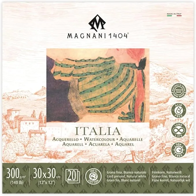 Magnani 1404 Italia Cold Press 100% Cotton Watercolor Paper Pad 20 Sheets 12x...