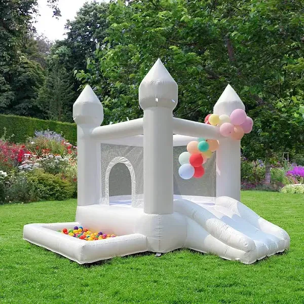 White Bounce House Bounce House Indoor Inflatable Bouncer with Blower,Stakes, Repair Patches, and Storage Bag Bouncy House Castle for Kids Ages 3-6 Years, Easy to Install