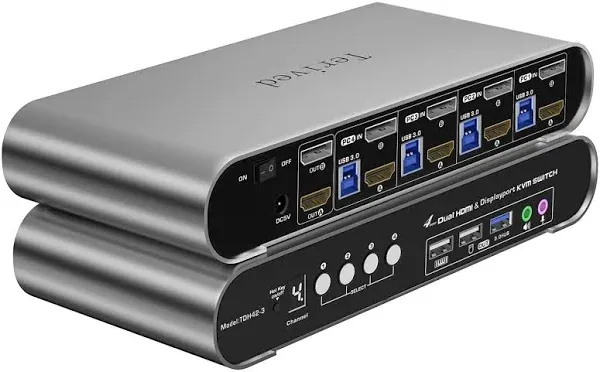 Terived 4 Computers 2 Monitors USB 3.0 HDMI KVM Switch 4K@60Hz