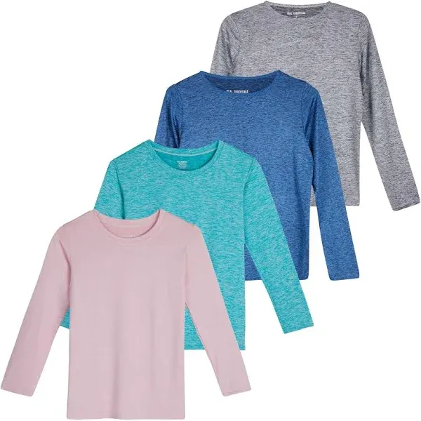 Real Essentials Girls' Dry-Fit Long Sleeve Active Crew Neck T-Shirt (4 Pack)