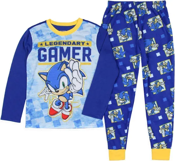 Sonic the Hedgehog Boys Fleece Pajamas Long Sleeve Top Shirt Long Pants PJS NWT