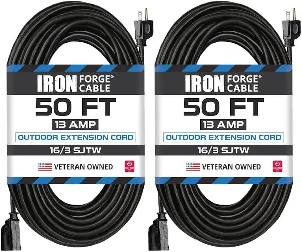 Iron Forge Cable 2 Pack 50 ft Black Extension Cord