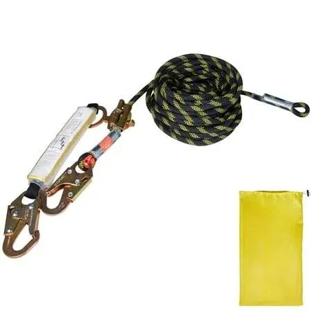 Vertical Lifeline Assembly, 0.55&#034;x50&#039; Fall Protection Rope, 30KN, Snap Hooks