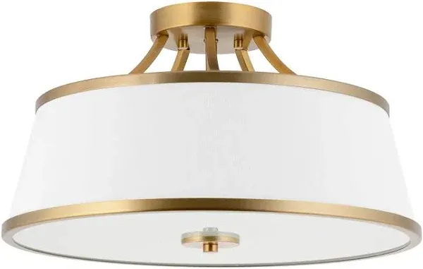 Kira Home Zoey 17.5" Modern 3-Light Semi-Flush Mount Ceiling Light Fixture + White Fabric Shade, Warm Brass Finish