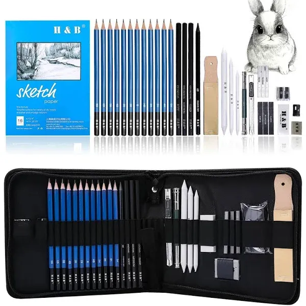 H &amp; B 33 Pieces Drawing Pencils Set, Sketching Pencils Set &amp; Drawing Kit, Inc...