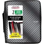 Five Star Zipper Binder, 2 inch 3-Ring Binder, 6-Pocket Expanding File, 380 Sheet Capacity, Black (72536)