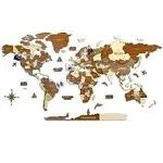 Multilayered 3D Wooden World Map, Travel Map with States and Capitals, Wall Decor For The New House, Gift For Travelers, Office Decor, Birthday Present, Living Room Decoration, Gift for Boys, Educational Activity for Children (L, Mixed)