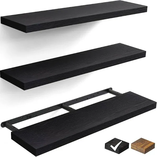 BAYKA Wall Floating Shelves 36 Wall Mounted Rustic Wood Shelves (Black Set of 3)