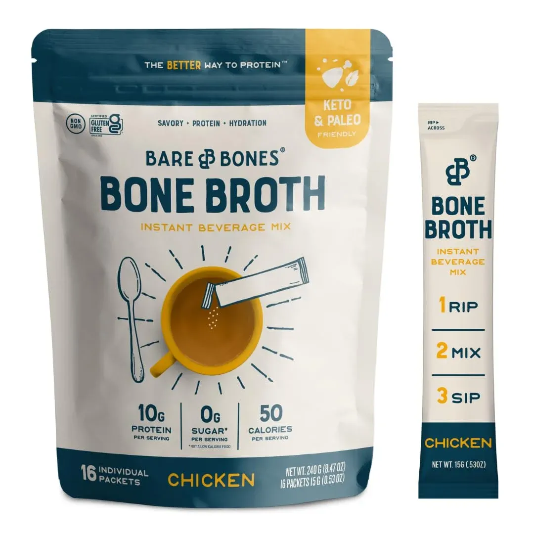 Bone Broth Instant Powdered Beverage Mix Chicken 15g Sticks/Pack of 16