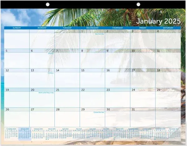 2025 Office Depot® Brand Monthly Desk Pad Calendar, 22" x 17", Paradise, January to December