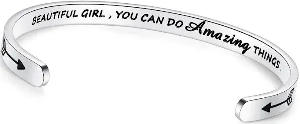 SAM & LORI Inspirational Bracelet for Teen Girls Women Teenager Gifts Motivational Bangle Stainless Steel Beautiful Girl You Can Do Amazing Things