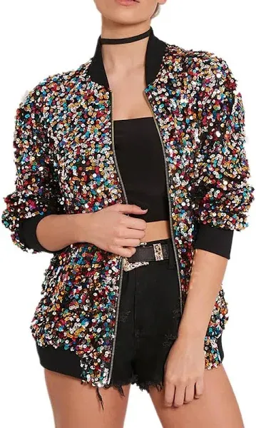 Cresay Women's Sequin Long Sleeve Blazer Jacket