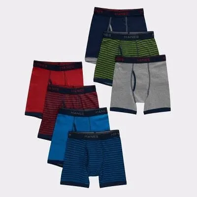 Hanes Boys&#039; Large 14-16 Tagless Boxer Briefs Solid &amp; Striped 6 Count OPN PKG