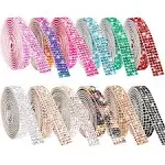 NiArt Self Adhesive Crystal Rhinestone Diamond Ribbon 12 Rolls 0.9cm Wide Total 12 Yards Multi-functional DIY Decorative Bling Gemstone Arts Crafts