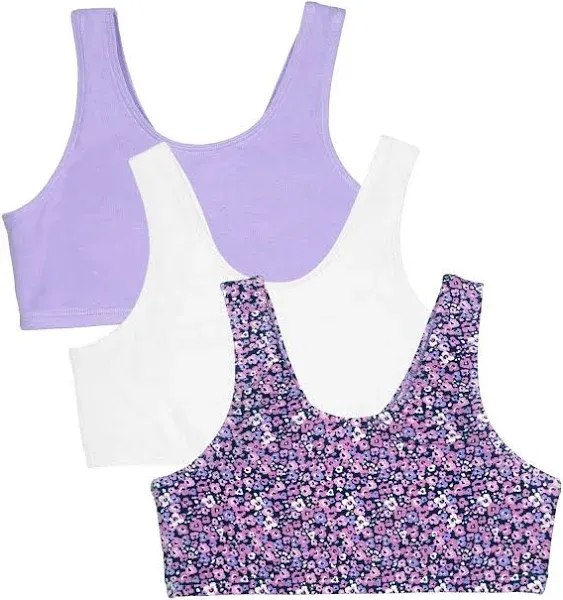 Fruit of the Loom Girls' Multi Pack Cotton Built -Up Stretch Sports Bra Available in 6 Packs!