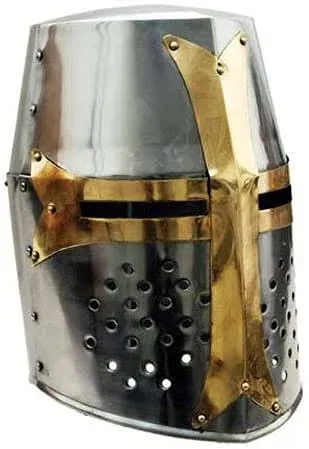 Medieval Knight Armor Templar Crusader Great Helmet with Mason&#039;s Brass Cross gif