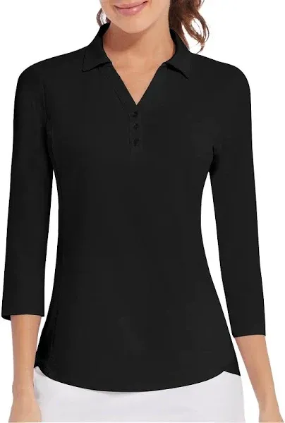 Lands' End Women's 3/4 Sleeve Cotton Interlock Polo