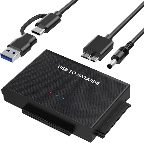 USB C to IDE SATA Adapter, Upgraded Hard Drive Reader Ultra Recovery Converter Universal Hard Drive Adapter Kit for 2.5/3.5 HDD/SSD Hard Drive Disk, Include 12V/2A Power Adapter