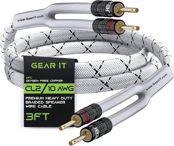 GearIT 10AWG Speaker Cable Wire with Gold-Plated Banana Tip Plugs