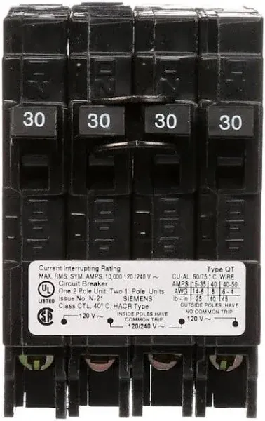 Siemens Q23030CT 30 Amp Quad Circuit Breaker