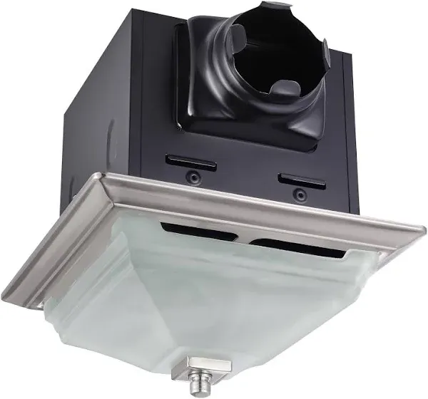 Decorative Square Brushed Nickel 110 CFM Ceiling Bathroom Exhaust Fan with LED Light Panel and Glass Globe