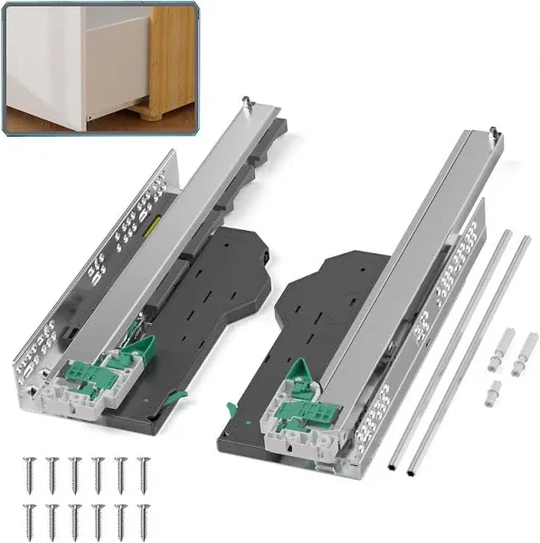 SIGOEI SIGOE Push to Open & Soft Close Drawer Slide Full Extension Drawer Slide Concealed 100 lb Load Capacity 1 Pair