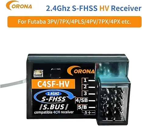 Corona C4SF 2.4G Receiver 4CH Plashproof S-FHSS HV Receiver Compatible with Futaba SBUS 3PV 4PLS 4PV 4PX 7PX