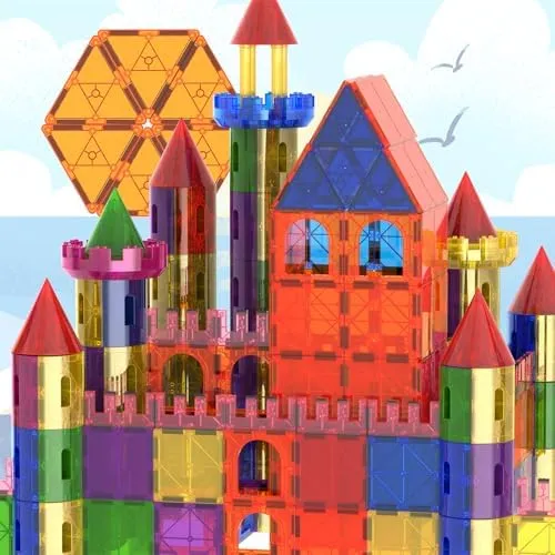 65pcs Realistic Castle topic Rocket-On magnetic tiles /w luxury Plastic stora...