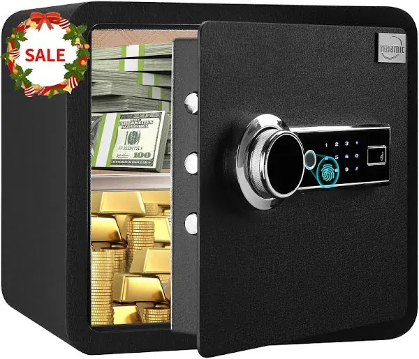 Biometric Fingerprint Safe Box 0.85 Cubic Feet Fireproof Waterproof Safe Box w/I