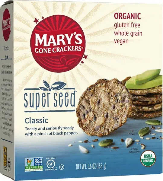 Mary&#039;s Gone Crackers Super Seed Crackers, Organic Plant Based Protein, Gluten