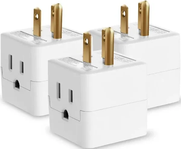 3 Outlet Wall Adapter Tap (3 Pack),  3-Prong Portable Travel Mini Plug Grounded 