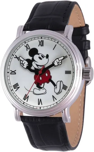 Disney Men's Mickey Mouse Vintage 1920's Leather Watch with Moving Arms