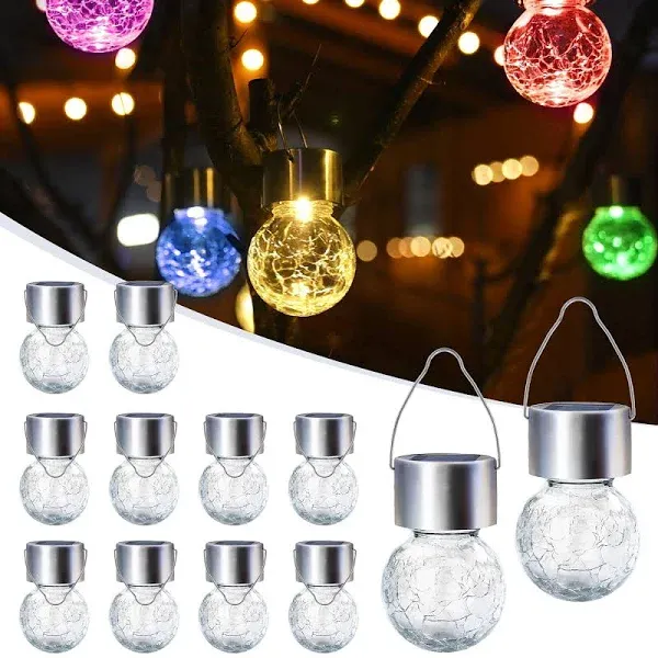 GIGALUMI 12 Pack Solar Outdoor Lights Solar Hanging Lights for Christmas Decoration-Cracked Glass Solar Lights Outdoor Waterproof for Garden