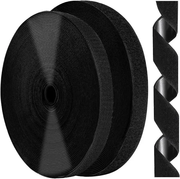 0.75 Inch x 82 Feet Black Self Adhesive Hook and Loop Tape Sticky Back Fasten...